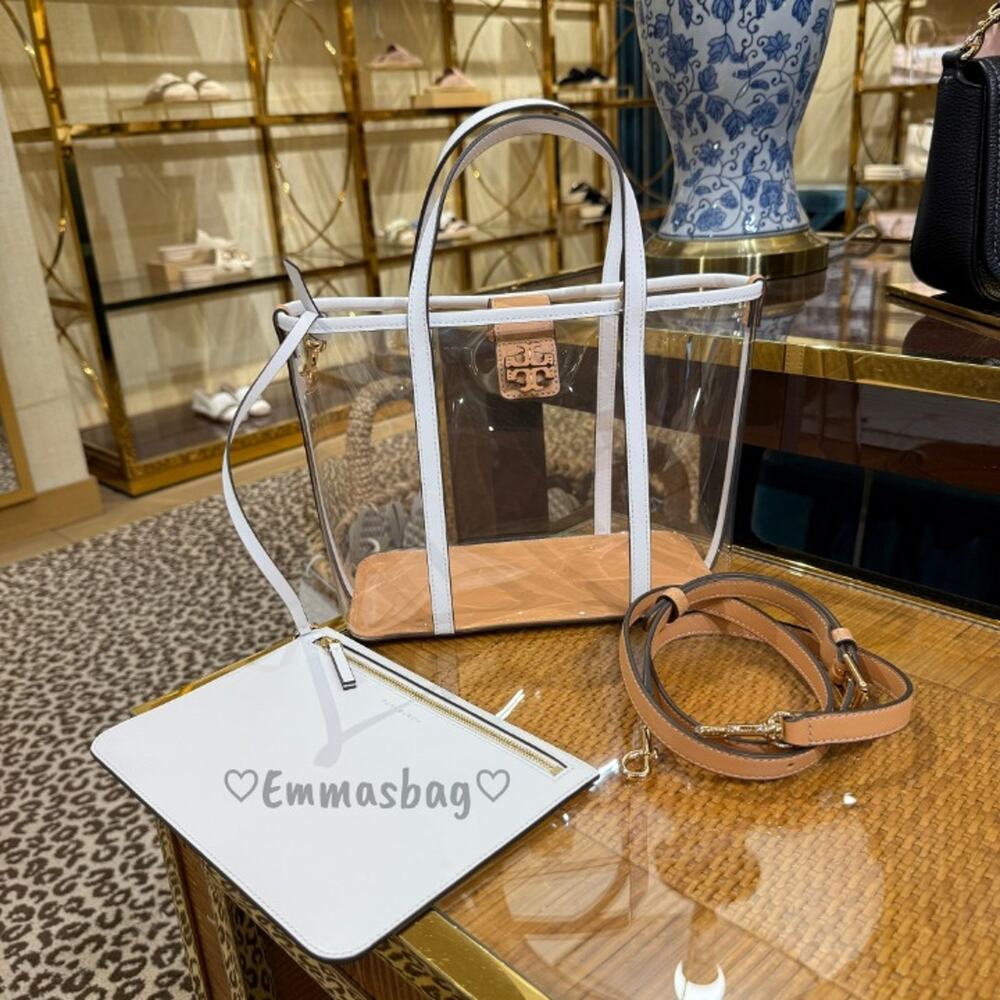 Authentic ‼️Tory Burch Blake Clear Small Tote 156485 $370 Clear / Optic White - Picture 2 of 12